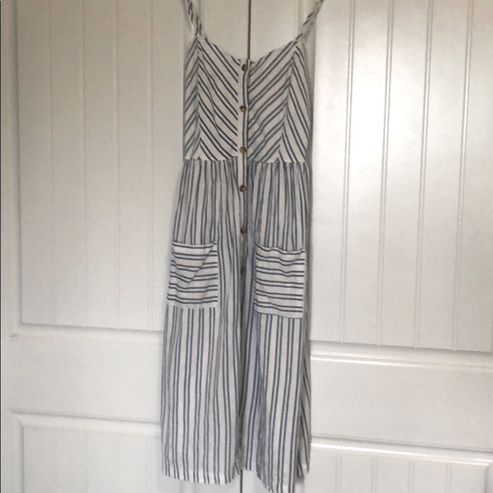 Blue and White Striped Linen Dress